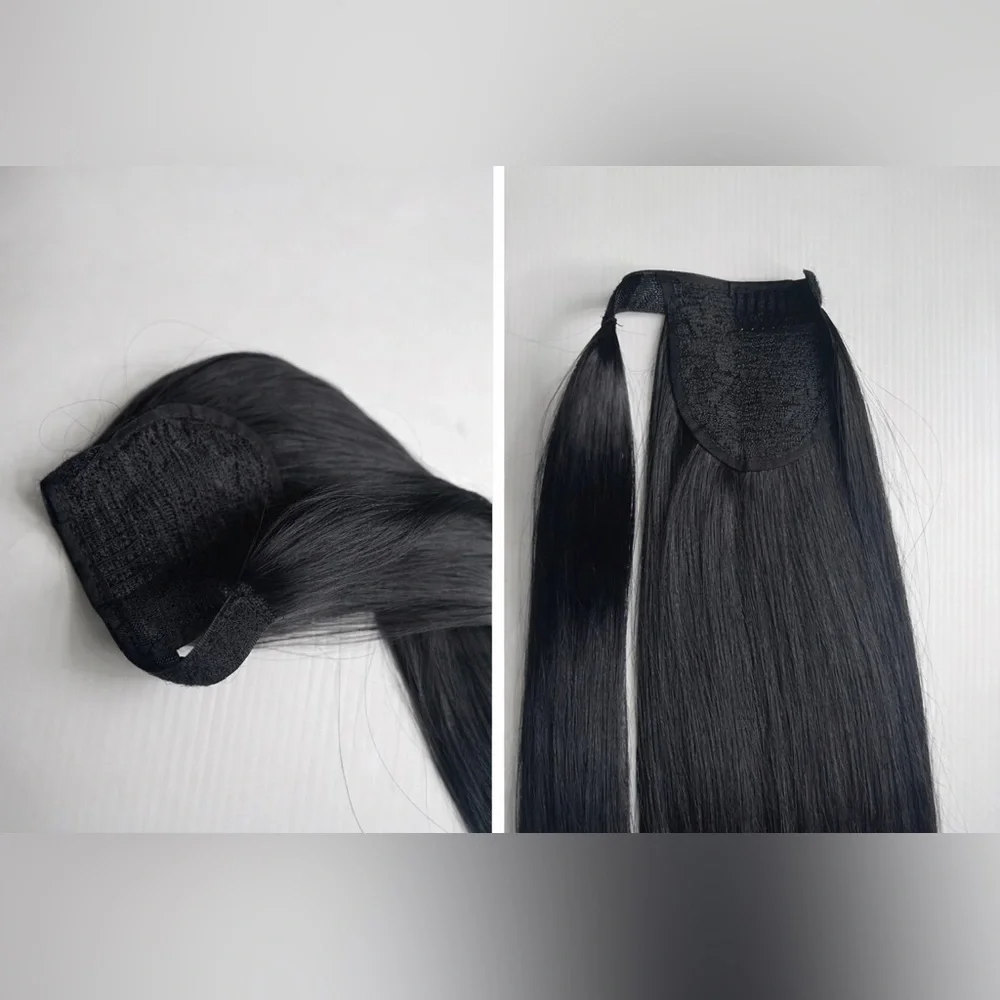 26” Human Hair Blend with Synthetic Fibers Wrap Around Ponytail Extension Black